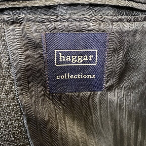 Haggar Collections Sport Coat Men's 40R Poly Wool Navy Mini Check Blazer Jacket - Picture 6 of 15